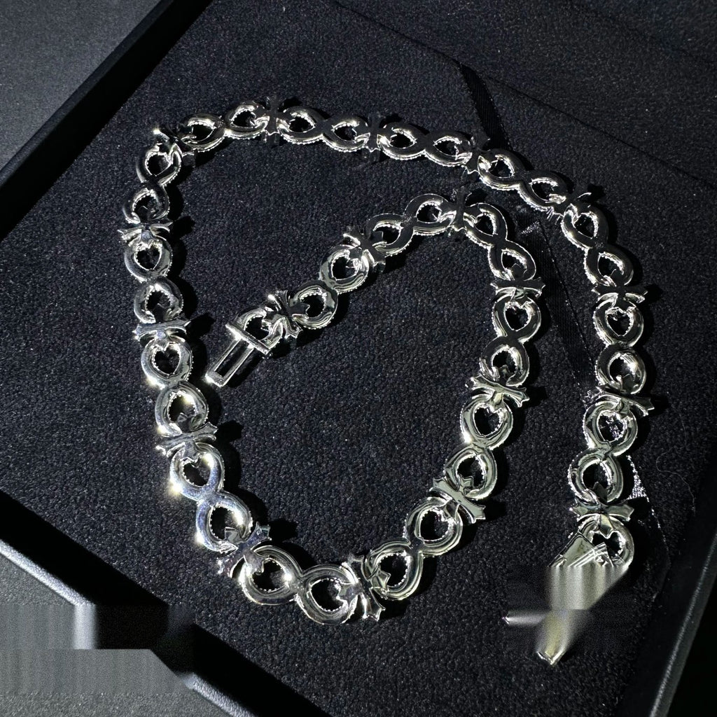 13mm Cross Infinity Charm Chain — Moissanite, 925 Silver