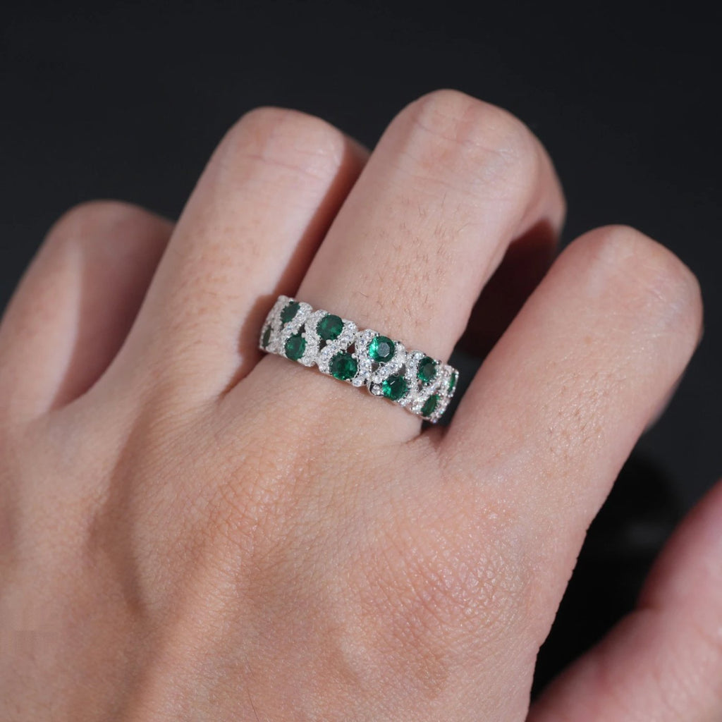 Vivid Green Eternity Band — Moissanite, 925 Silver