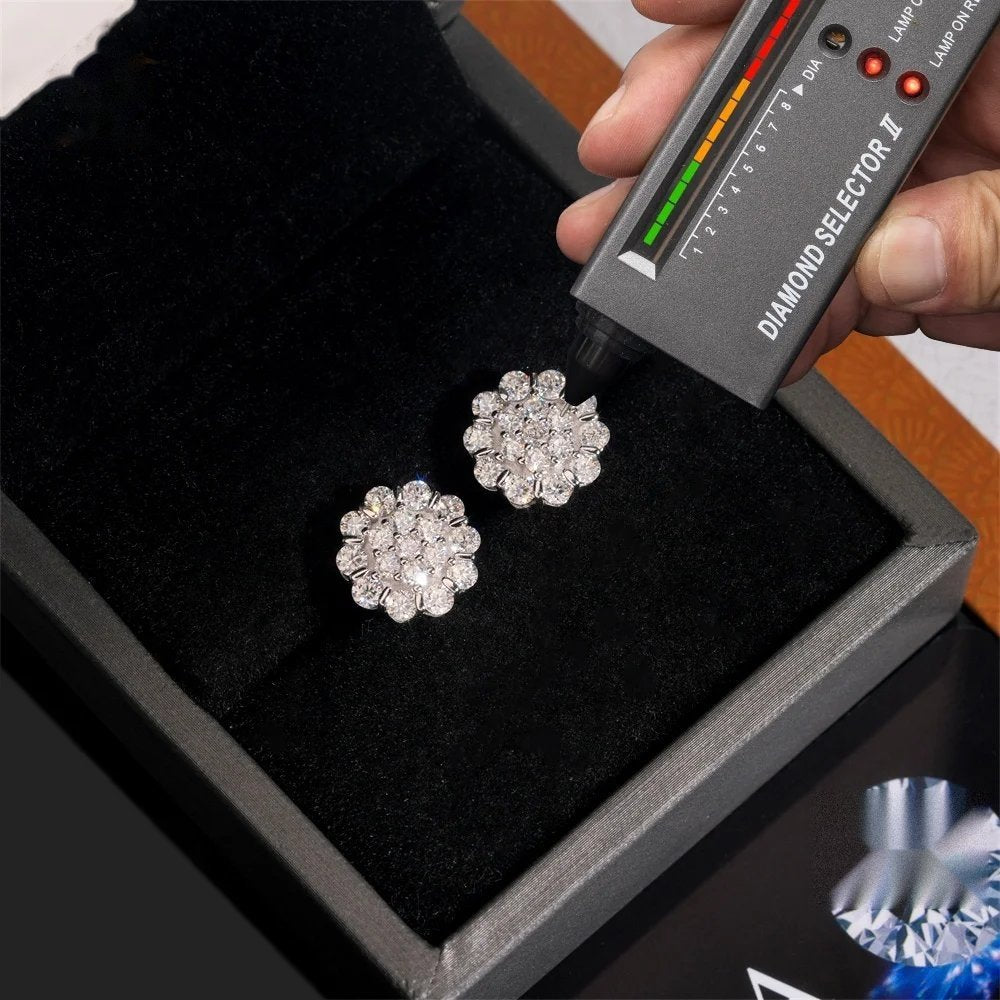Screw-Back Flower Cluster Studs — Moissanite, 925 Silver