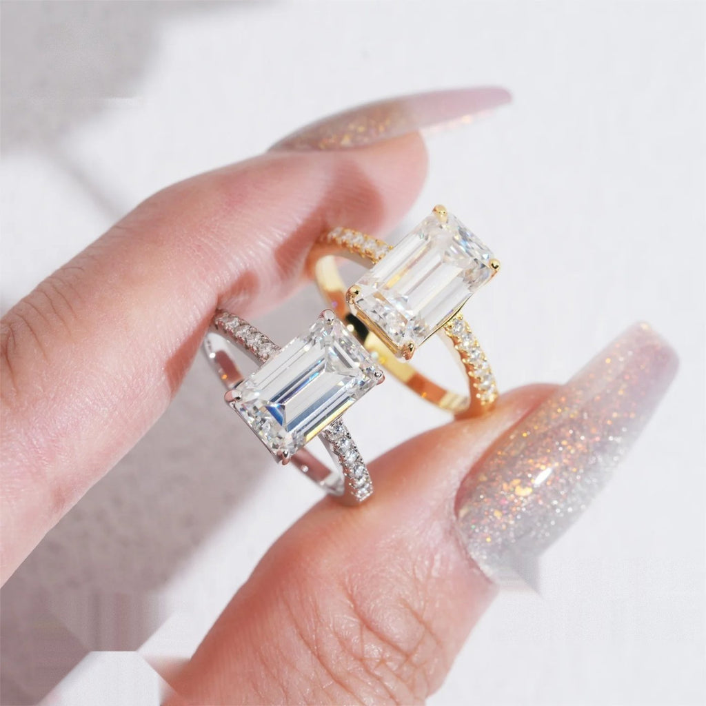 Emerald Cut Custom Engagement Ring — Moissanite, 925 Silver