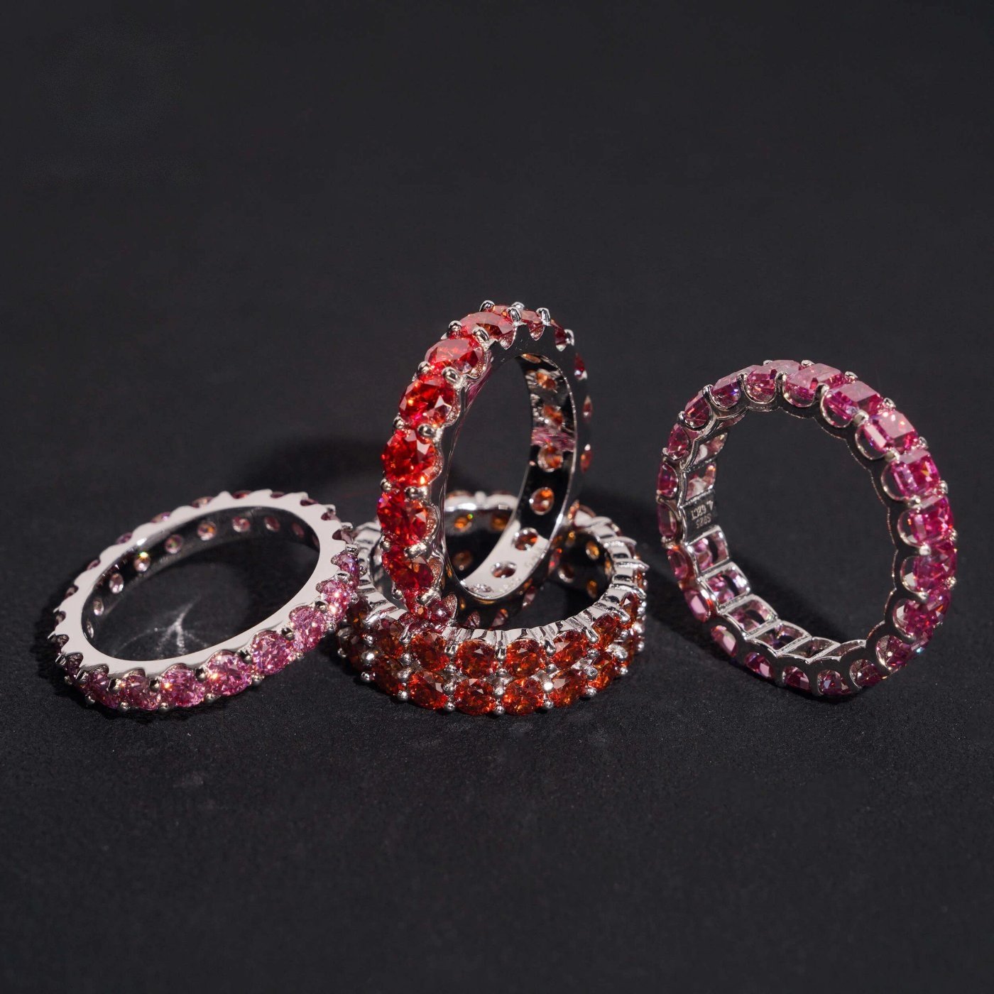 Garnet & Pink Color Eternity Band — Moissanite, 925 Silver