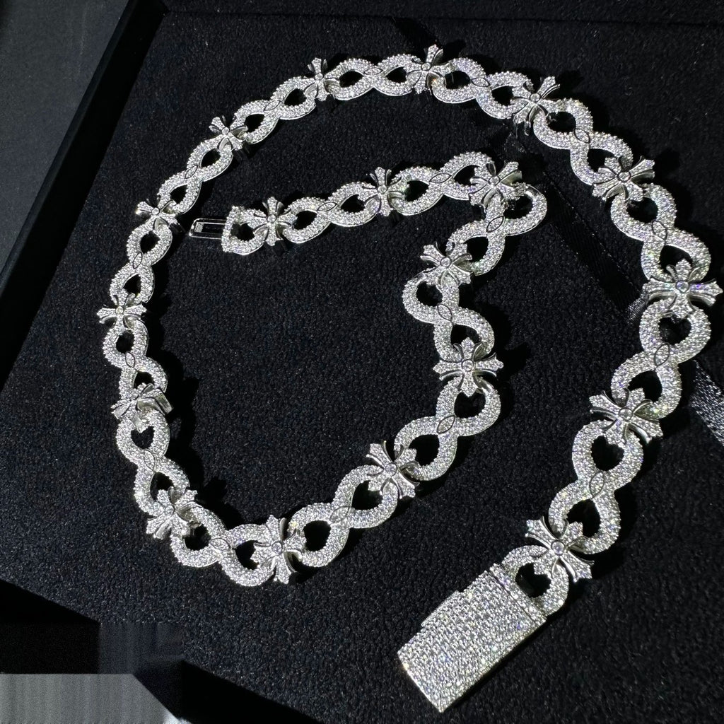 13mm Cross Infinity Charm Chain — Moissanite, 925 Silver