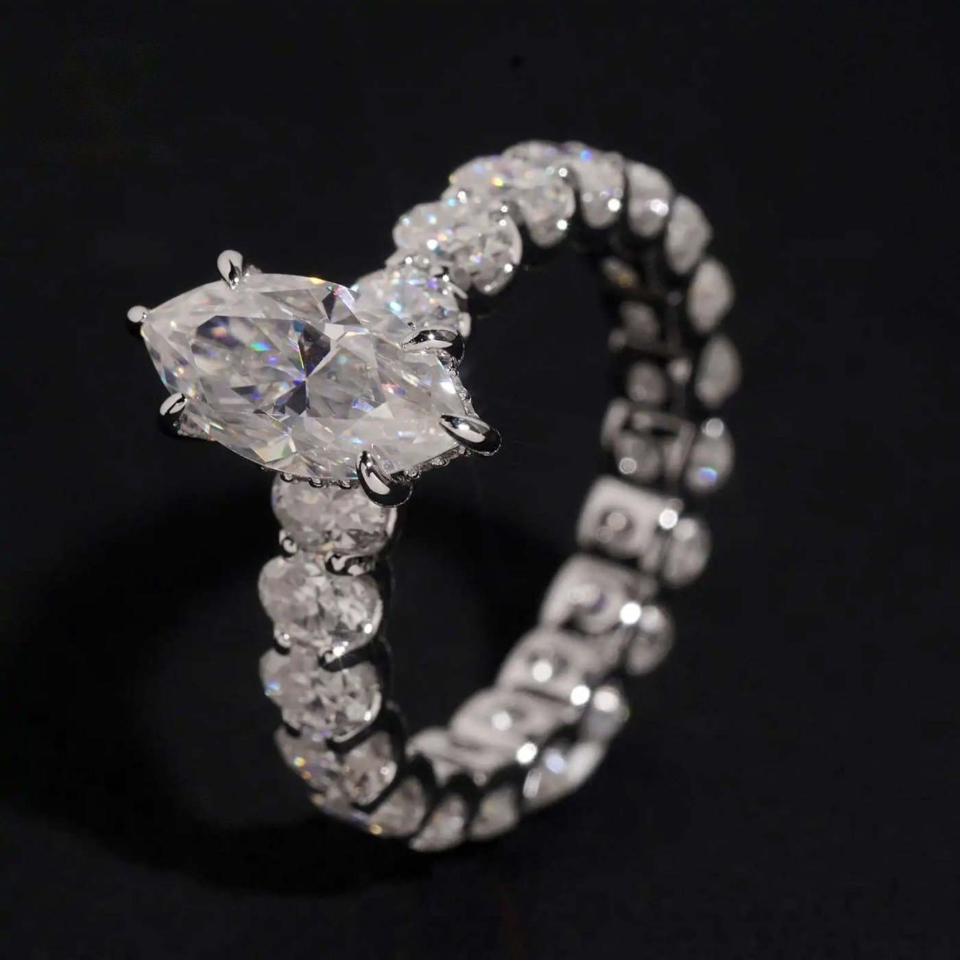 Marquise Solitaire Eternity Ring — Moissanite, 925 Silver