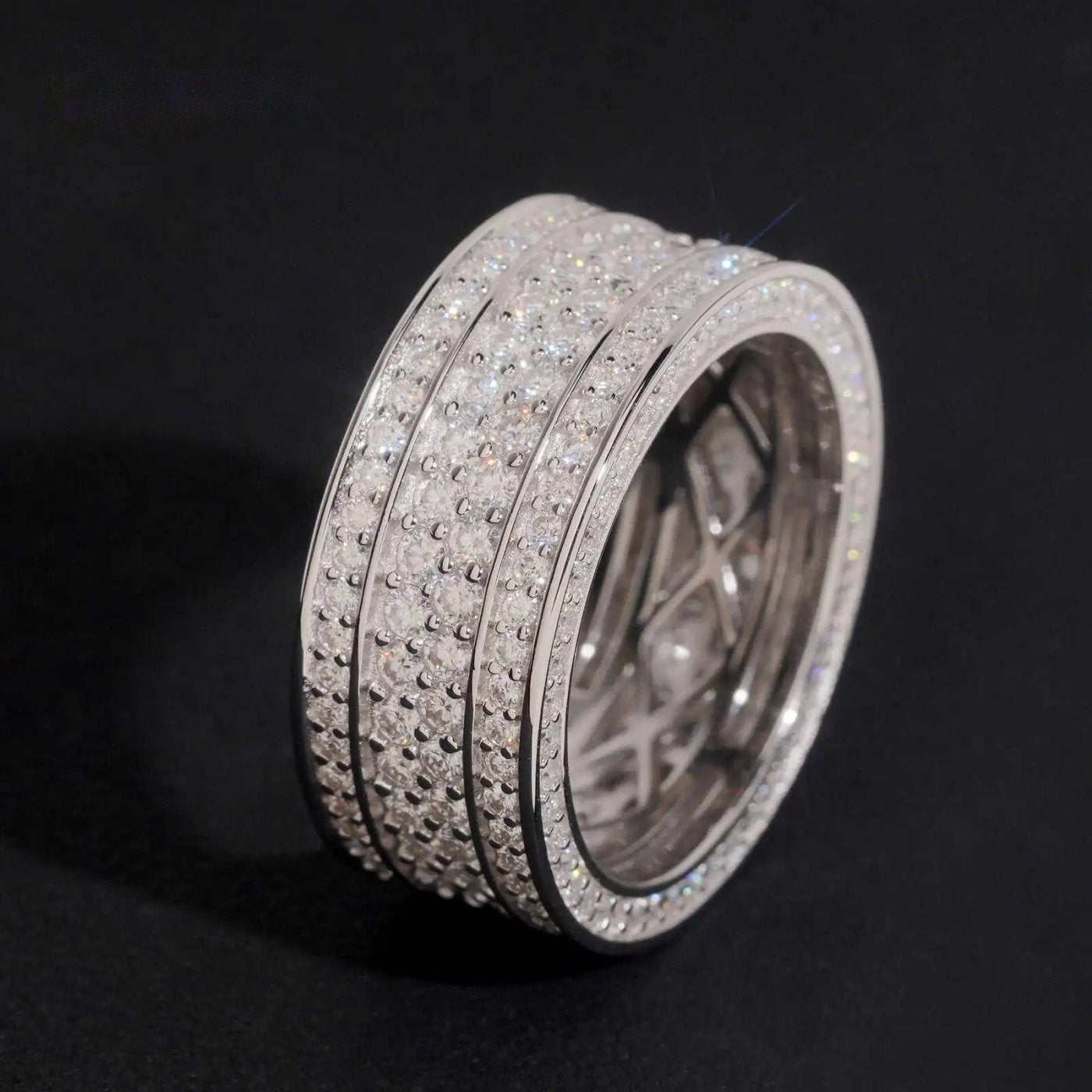 3-Row Pavé Men's Band Ring — Moissanite, 925 Silver