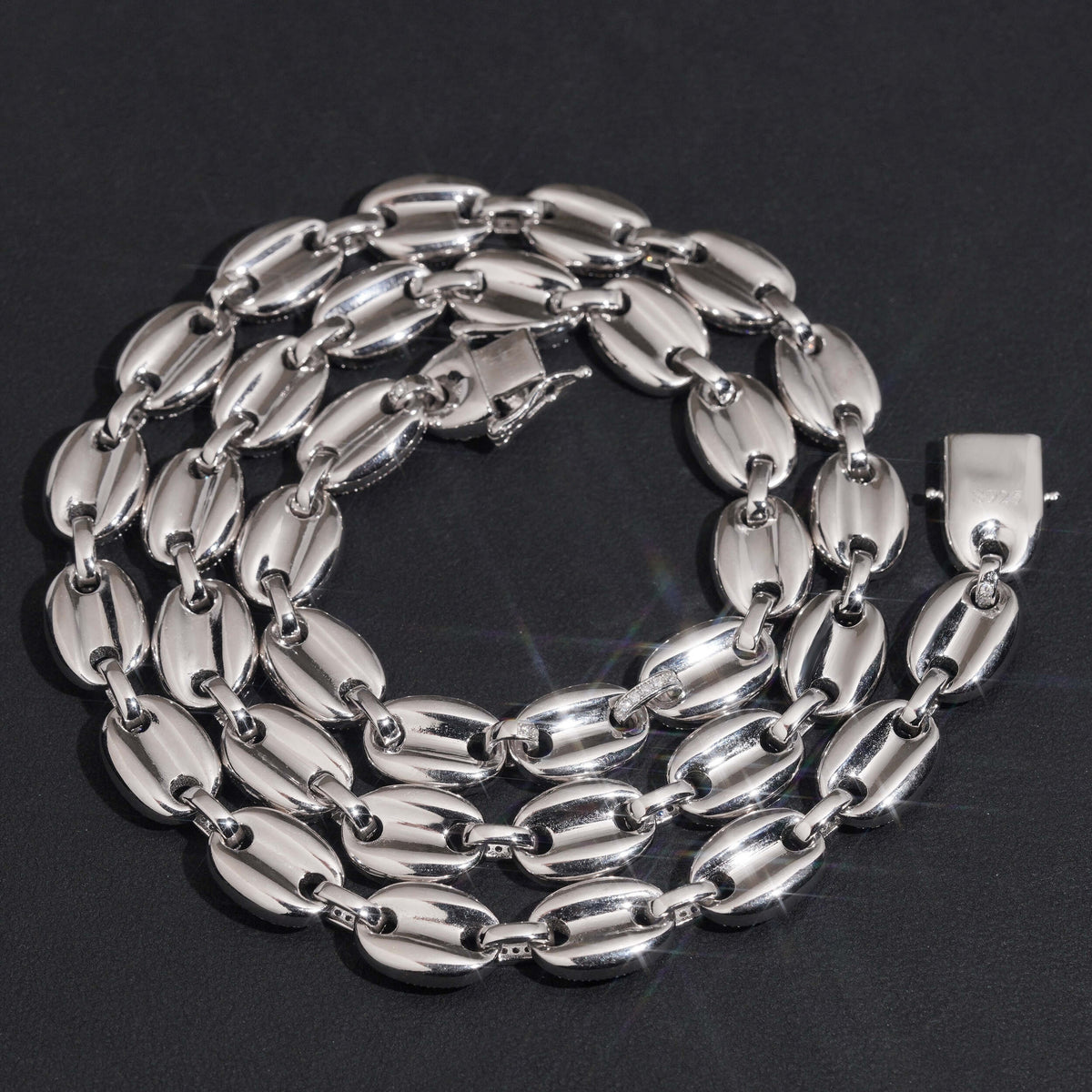 10mm Colored Mariner Chain — Moissanite, 925 Silver