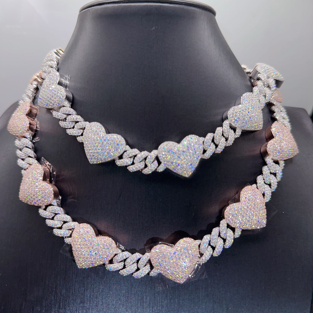 10mm Heart Cuban Chain — Moissanite, 925 Silver