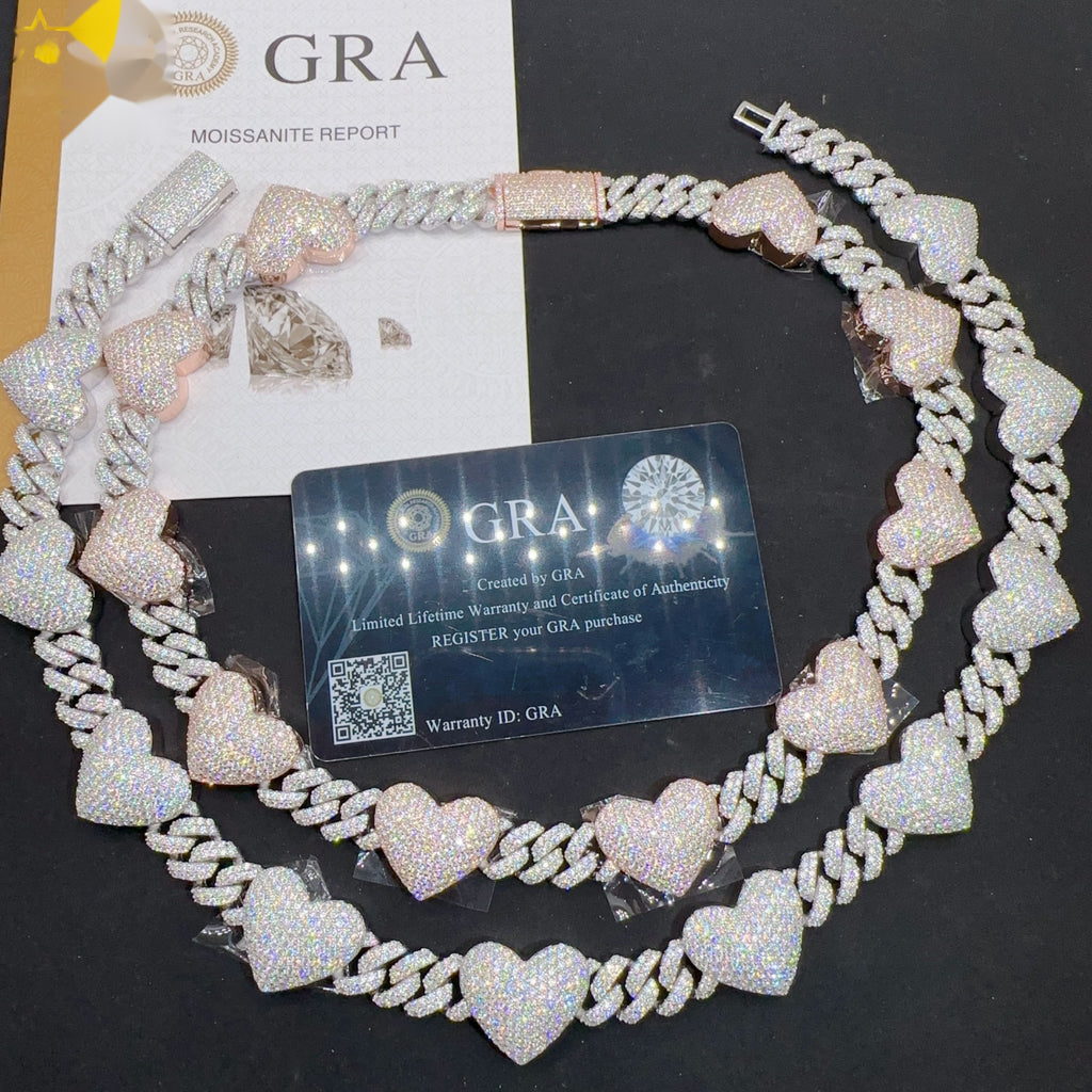 10mm Heart Cuban Chain — Moissanite, 925 Silver