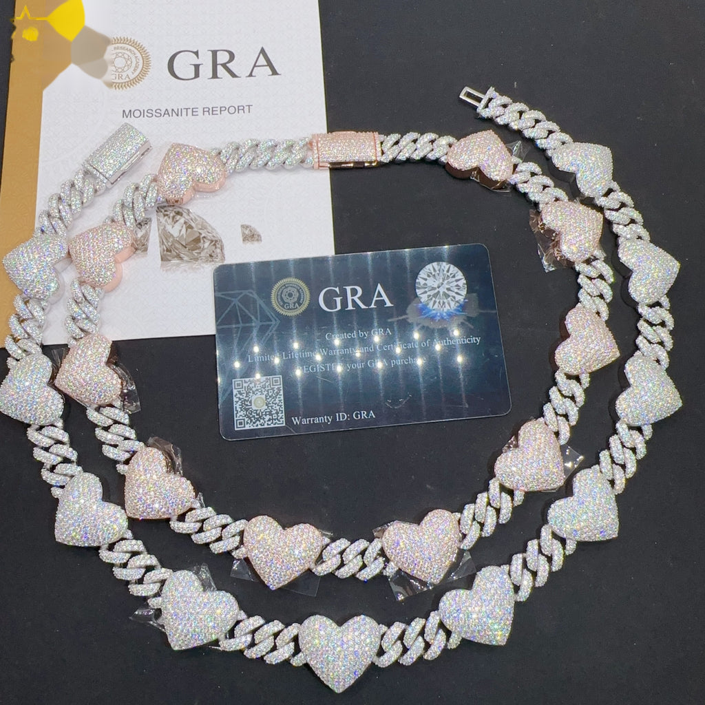 10mm Heart Cuban Chain — Moissanite, 925 Silver