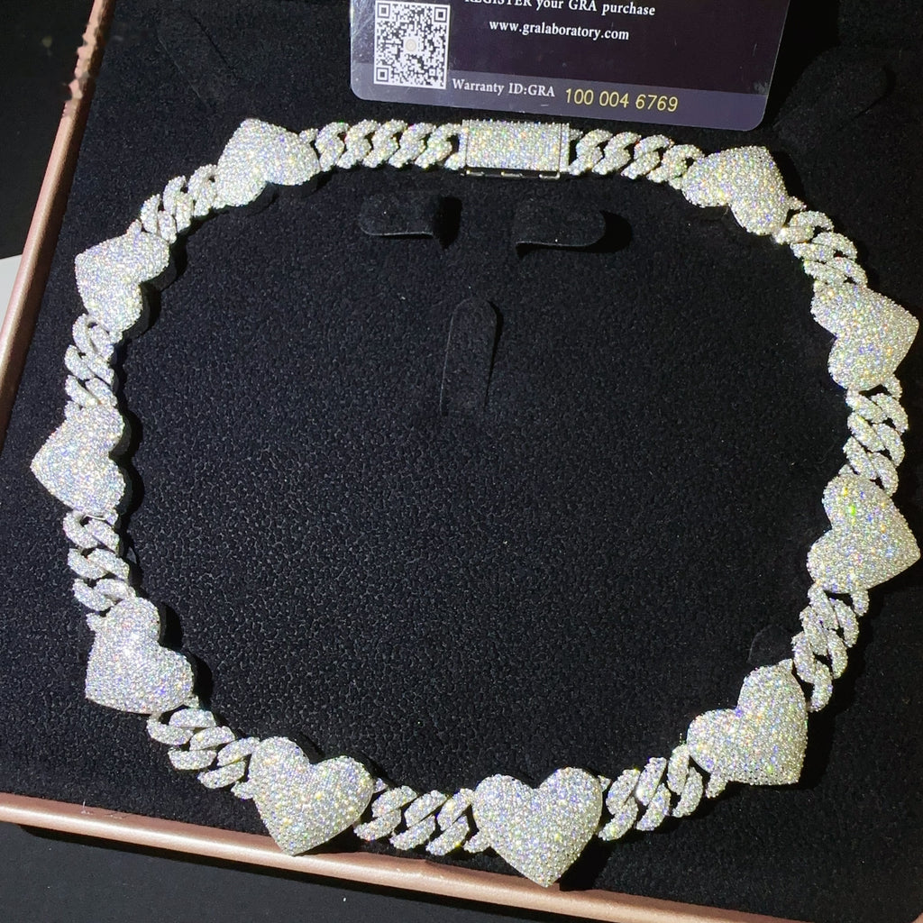 10mm Heart Cuban Chain — Moissanite, 925 Silver