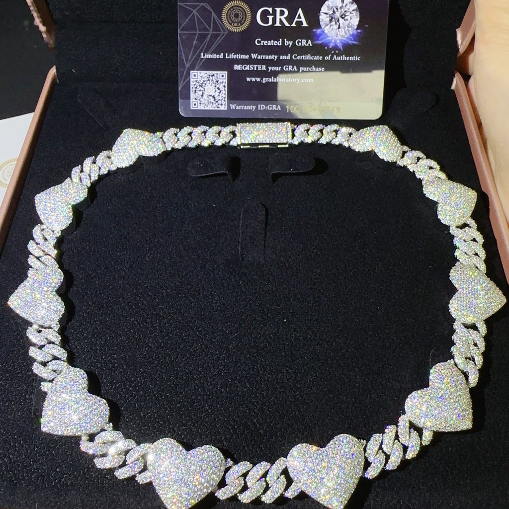 10mm Heart Cuban Chain — Moissanite, 925 Silver