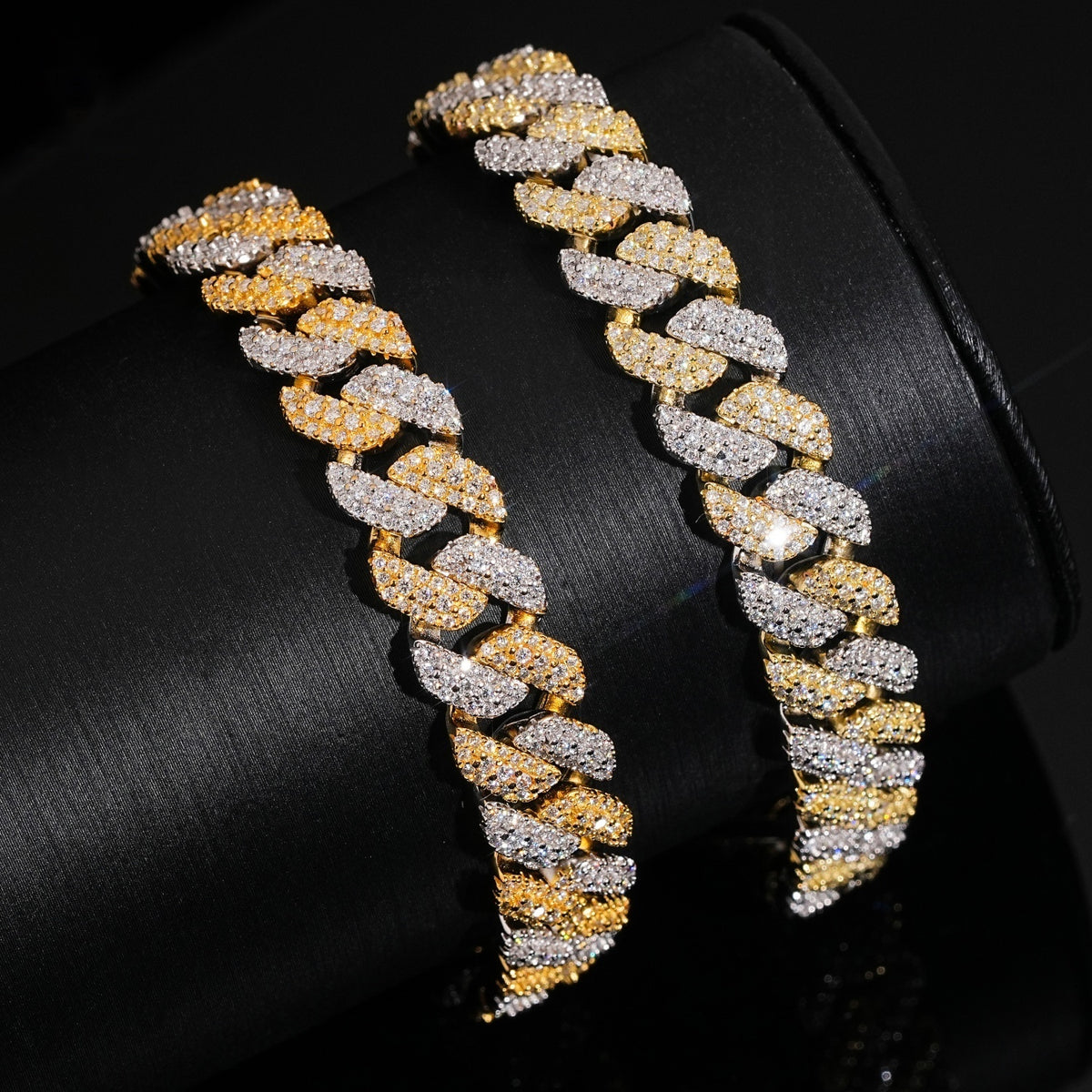 10mm Two Tone Cuban Bracelet — Moissanite, 925 Silver