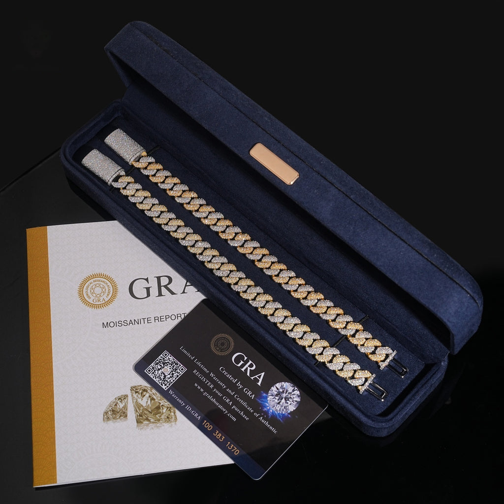 10mm Two Tone Cuban Bracelet — Moissanite, 925 Silver