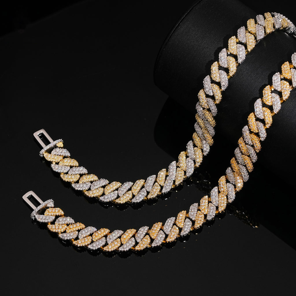 10mm Two Tone Cuban Bracelet — Moissanite, 925 Silver