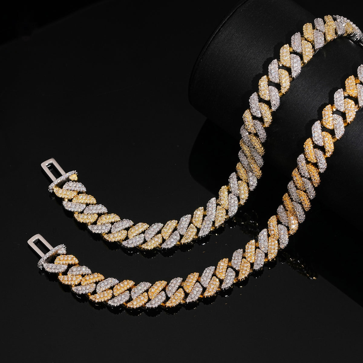 10mm Two Tone Cuban Bracelet — Moissanite, 925 Silver