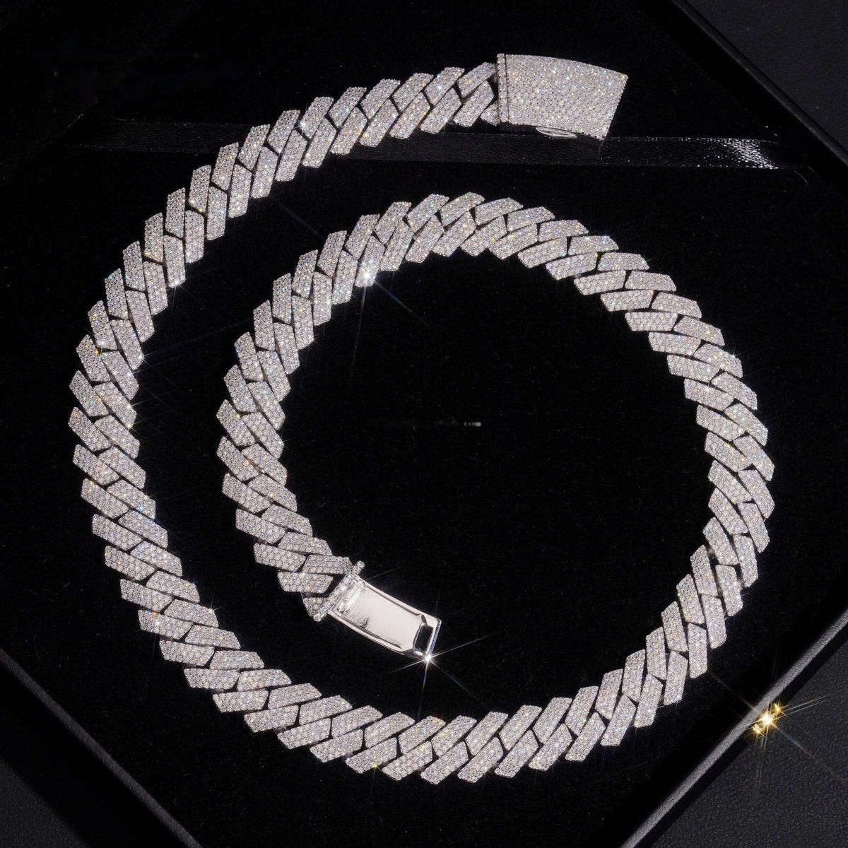 13mm Triple Row Cuban Chain — Moissanite, 925 Silver