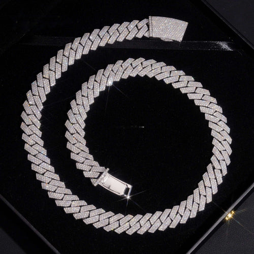 15mm Triple Row Cuban Chain with moissanite in brass (copper and zinc)