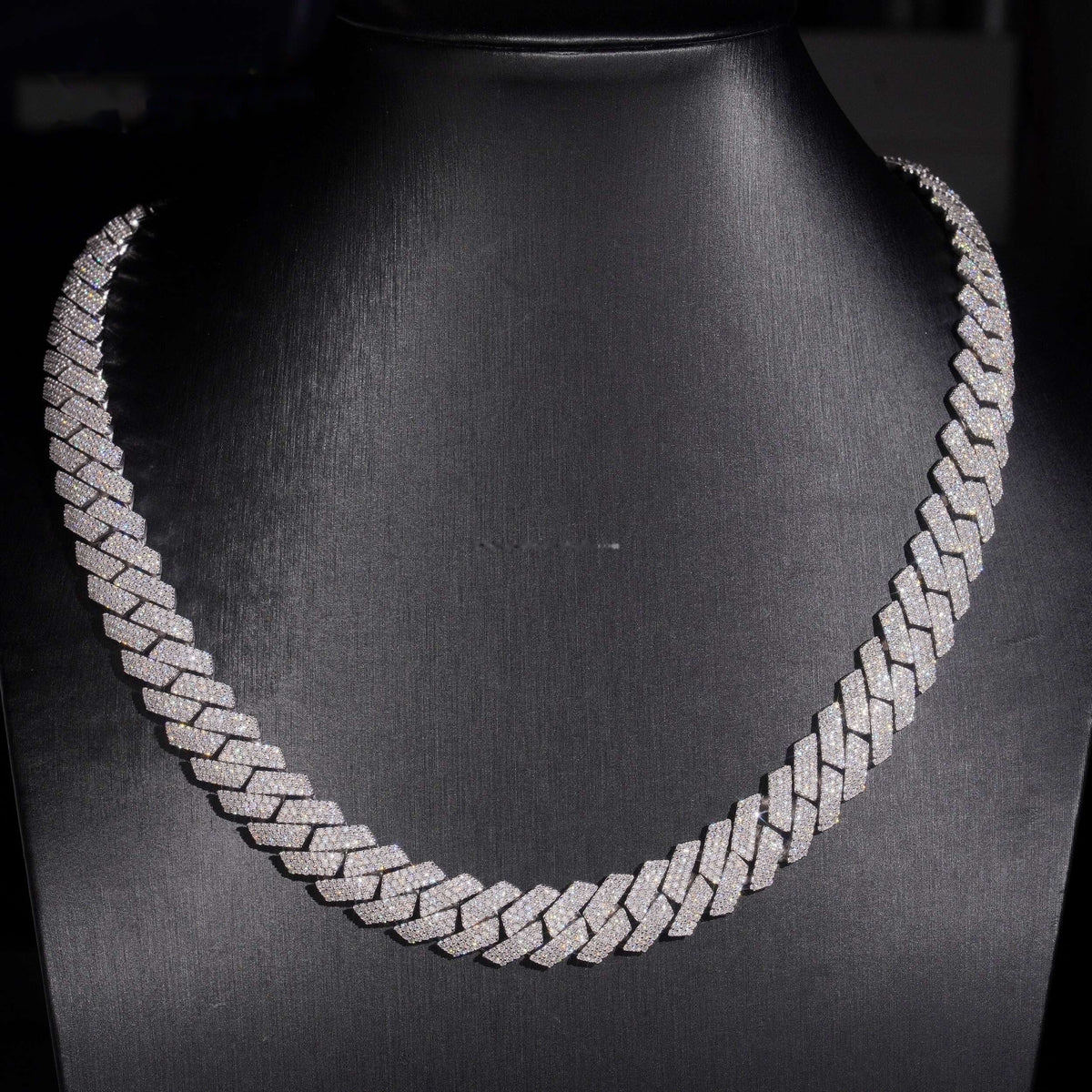 13mm Triple Row Cuban Chain — Moissanite, 925 Silver