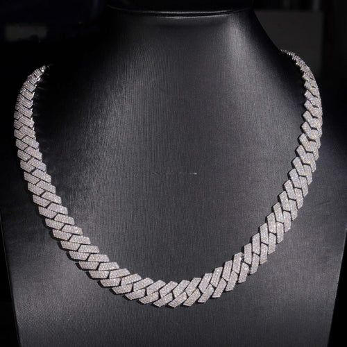 15mm Triple Row Cuban Chain with moissanite in brass (copper and zinc) - view 2