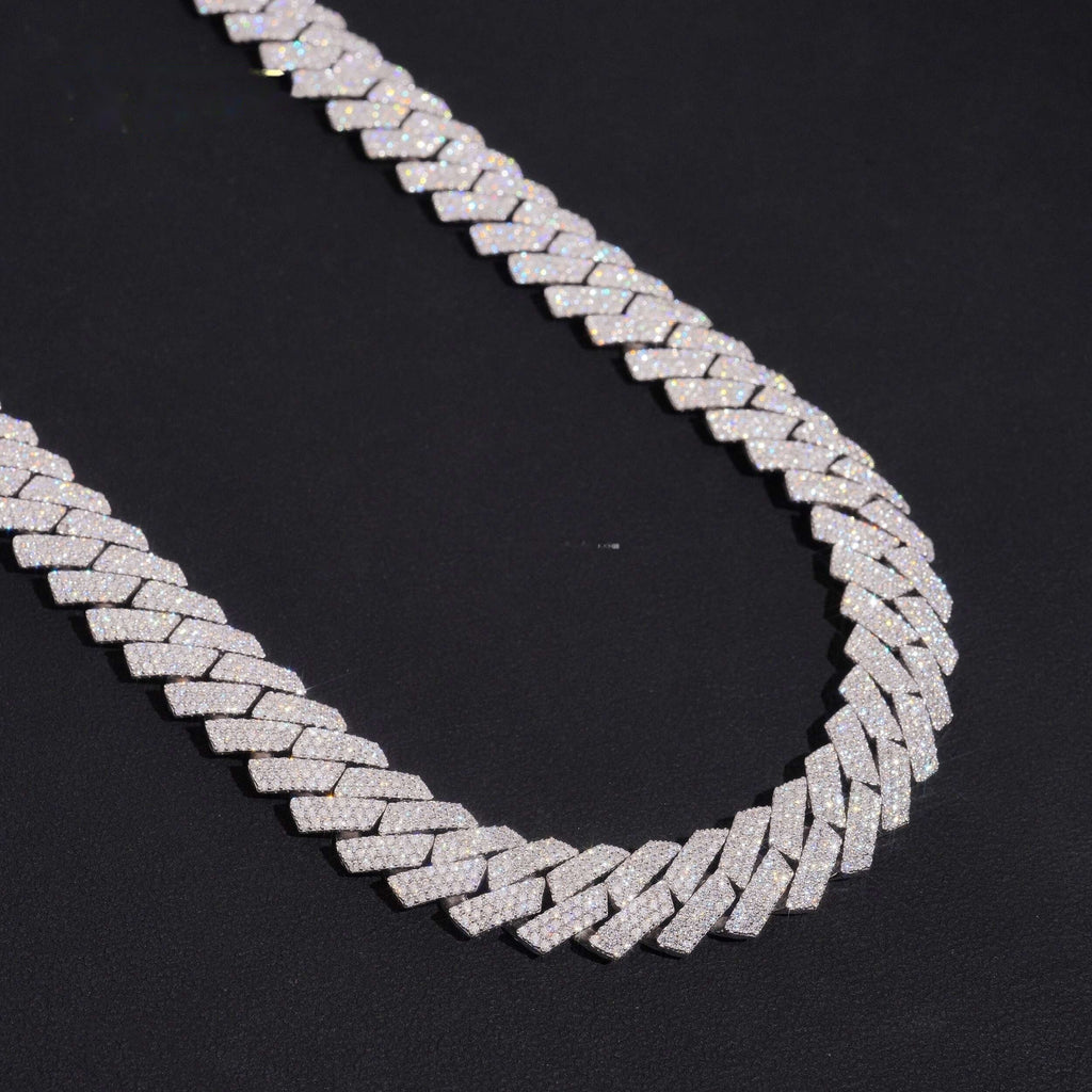 13mm Triple Row Cuban Chain — Moissanite, 925 Silver