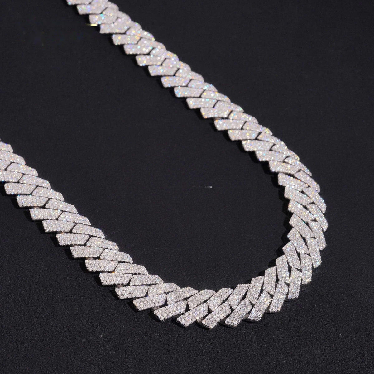13mm Triple Row Cuban Chain — Moissanite, 925 Silver