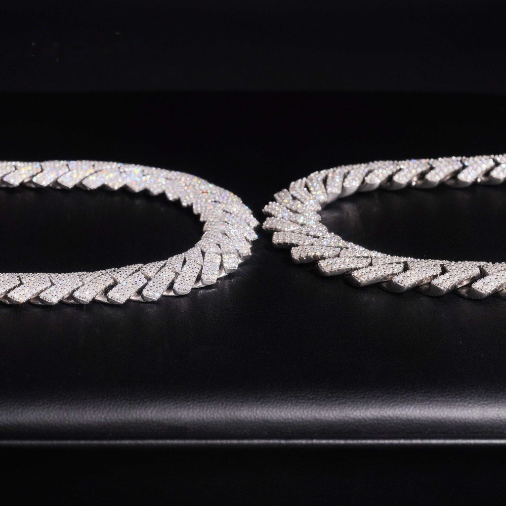 13mm Triple Row Cuban Chain — Moissanite, 925 Silver