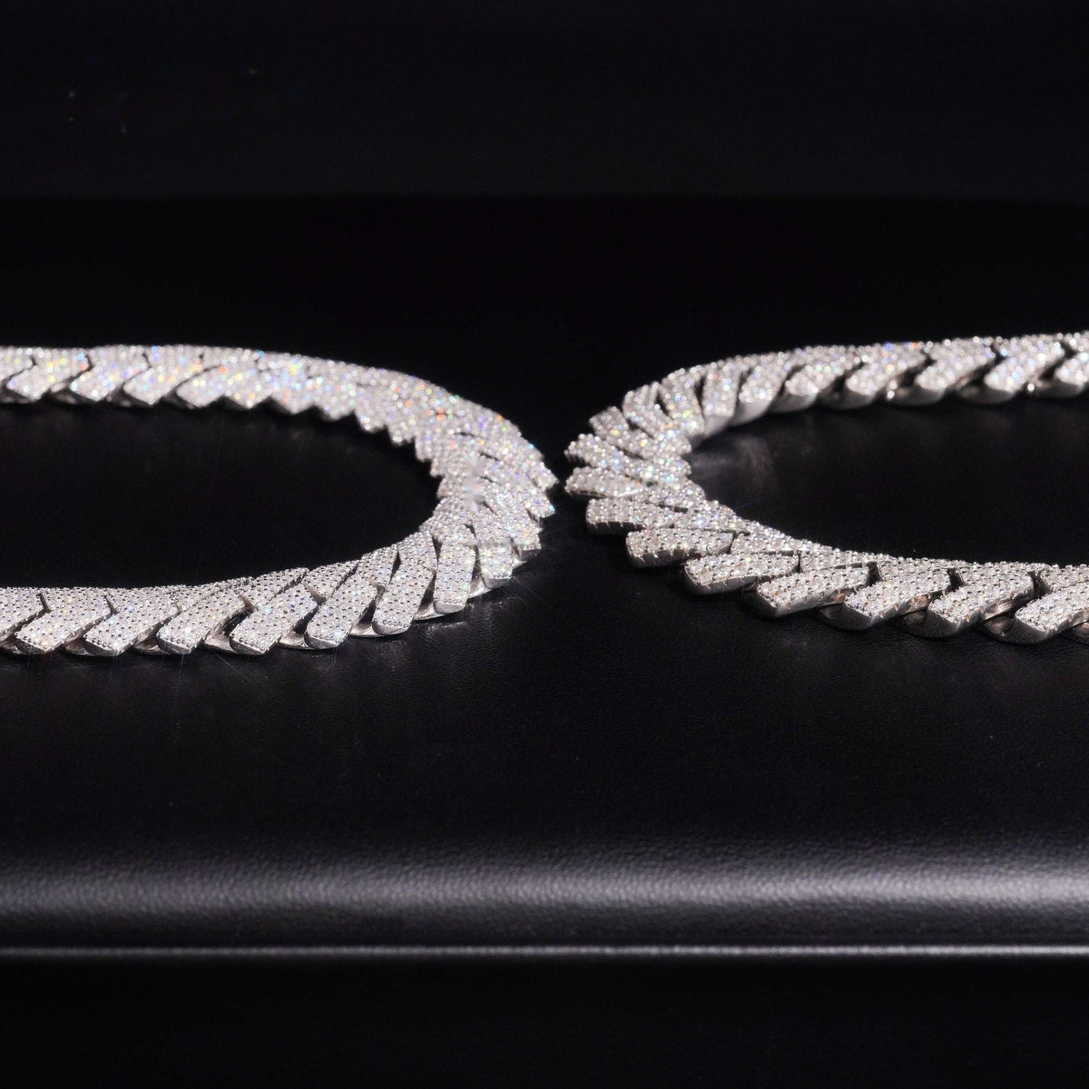 13mm Triple Row Cuban Chain — Moissanite, 925 Silver