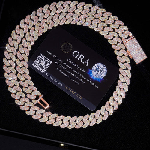 13mm Two Tone Baguette Cuban Chain — Moissanite, 925 Silver