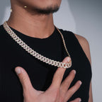 13mm Two Tone Baguette Cuban Chain — Moissanite, 925 Silver