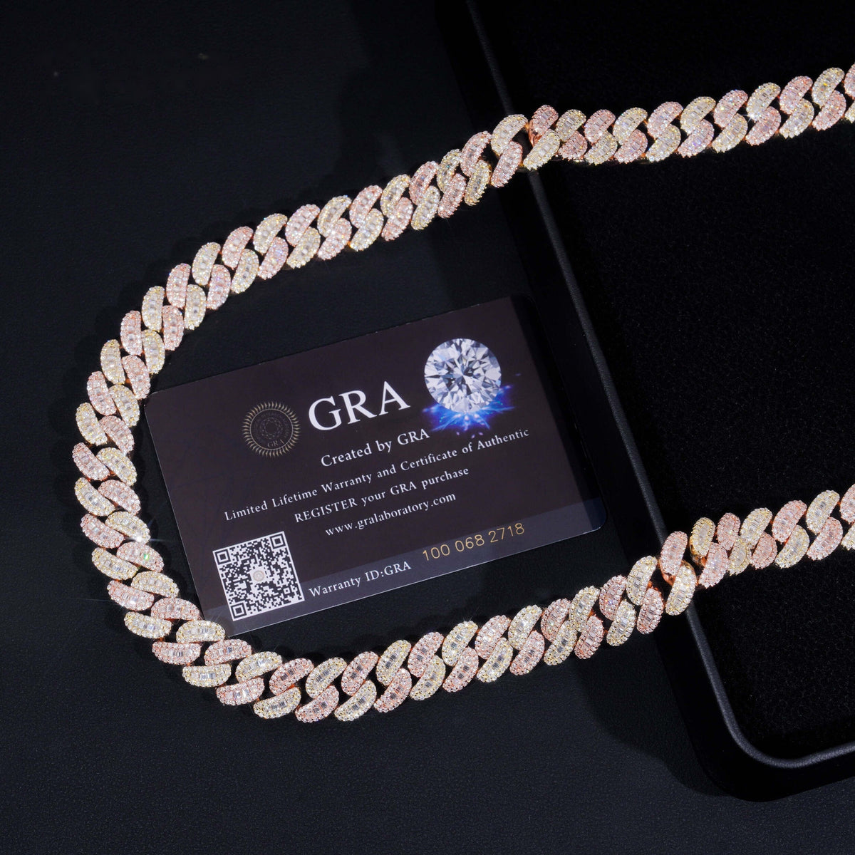 13mm Two Tone Baguette Cuban Chain — Moissanite, 925 Silver