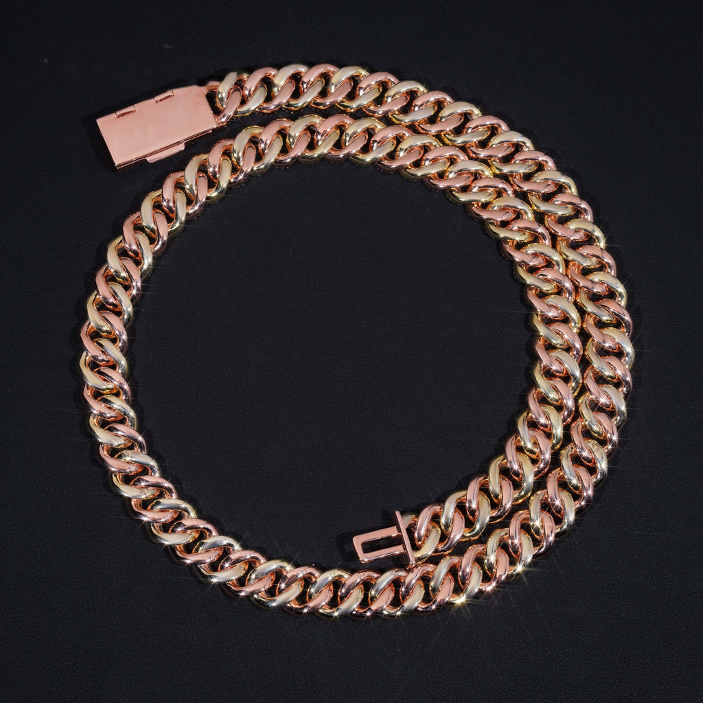 13mm Two Tone Baguette Cuban Chain — Moissanite, 925 Silver