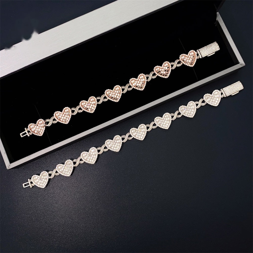 14mm Baguette Heart Cuban Bracelet — Moissanite, 925 Silver