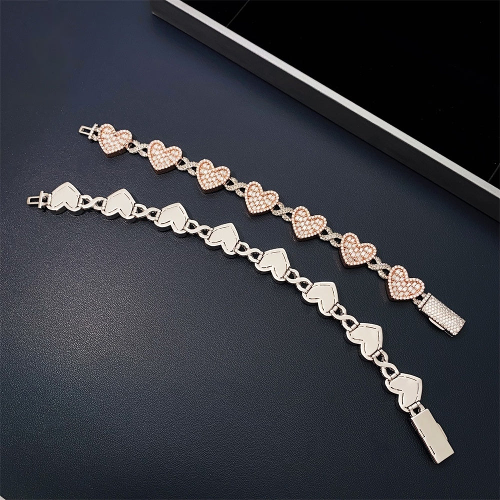 14mm Baguette Heart Cuban Bracelet — Moissanite, 925 Silver