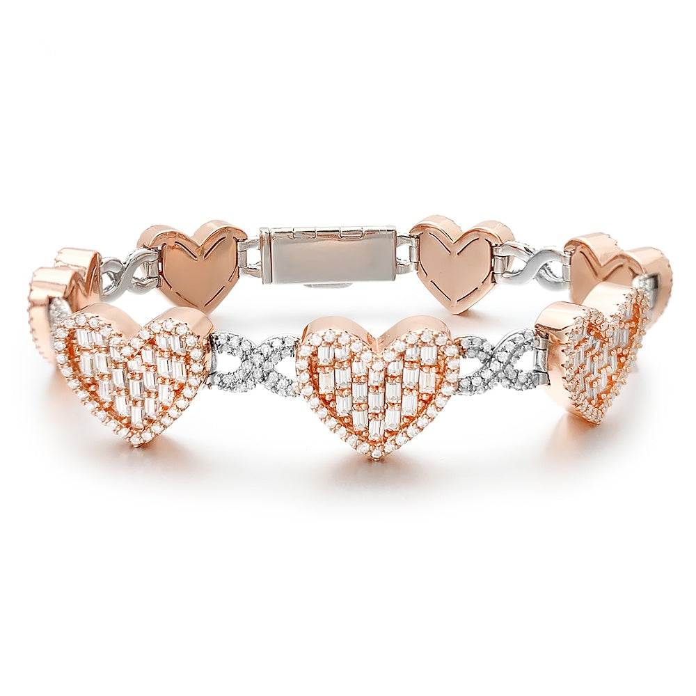 14mm Baguette Heart Cuban Bracelet — Moissanite, 925 Silver