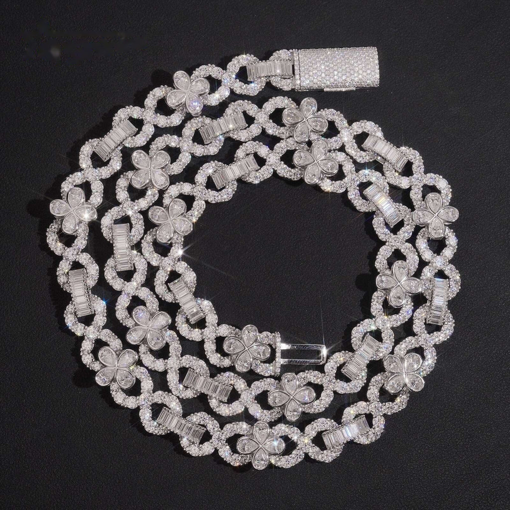 14mm Flower Infinity Chain — Moissanite, 925 Silver