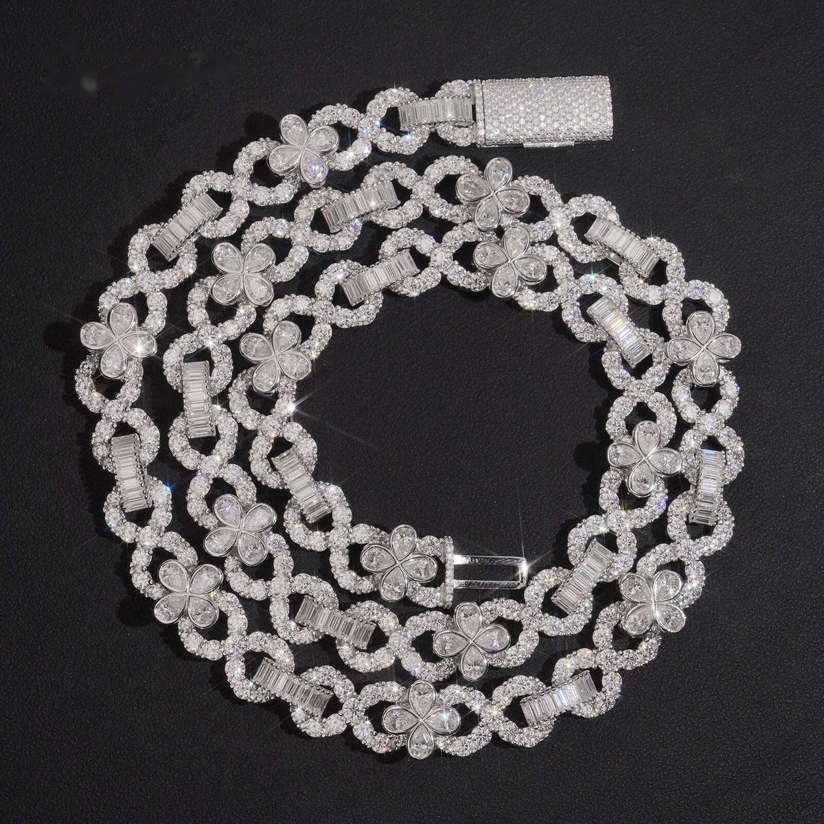 14mm Flower Infinity Chain — Moissanite, 925 Silver
