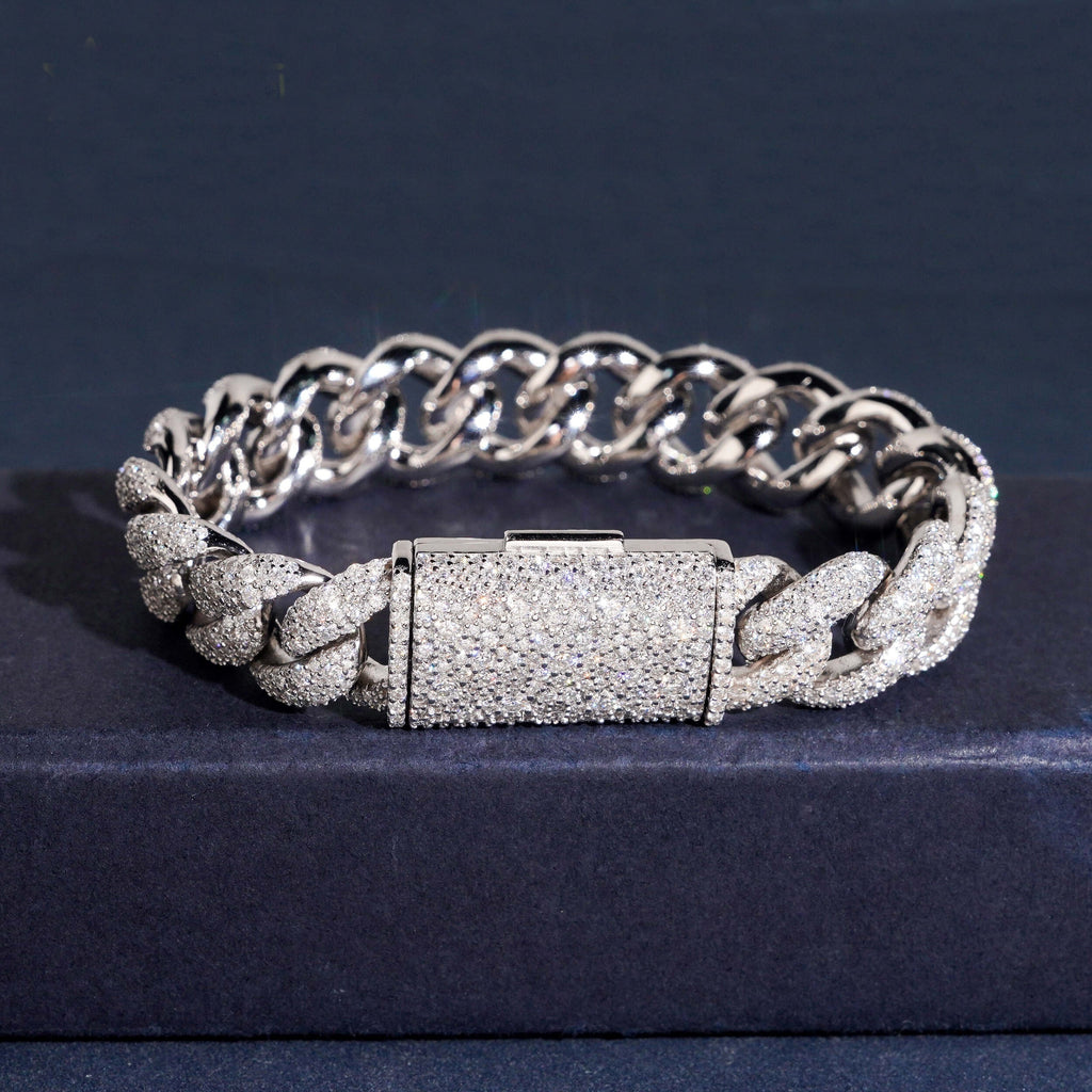14mm Full Iced Cuban Bracelet — Moissanite, 925 Silver