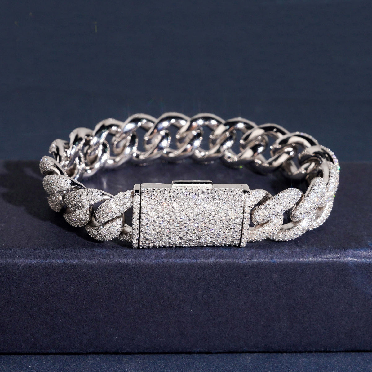 14mm Full Iced Cuban Bracelet — Moissanite, 925 Silver