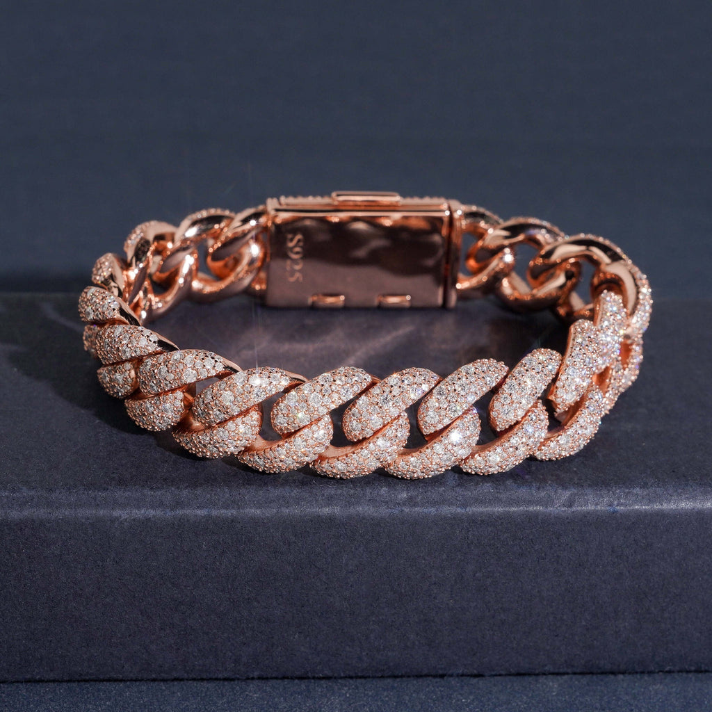 14mm Full Iced Cuban Bracelet — Moissanite, 925 Silver