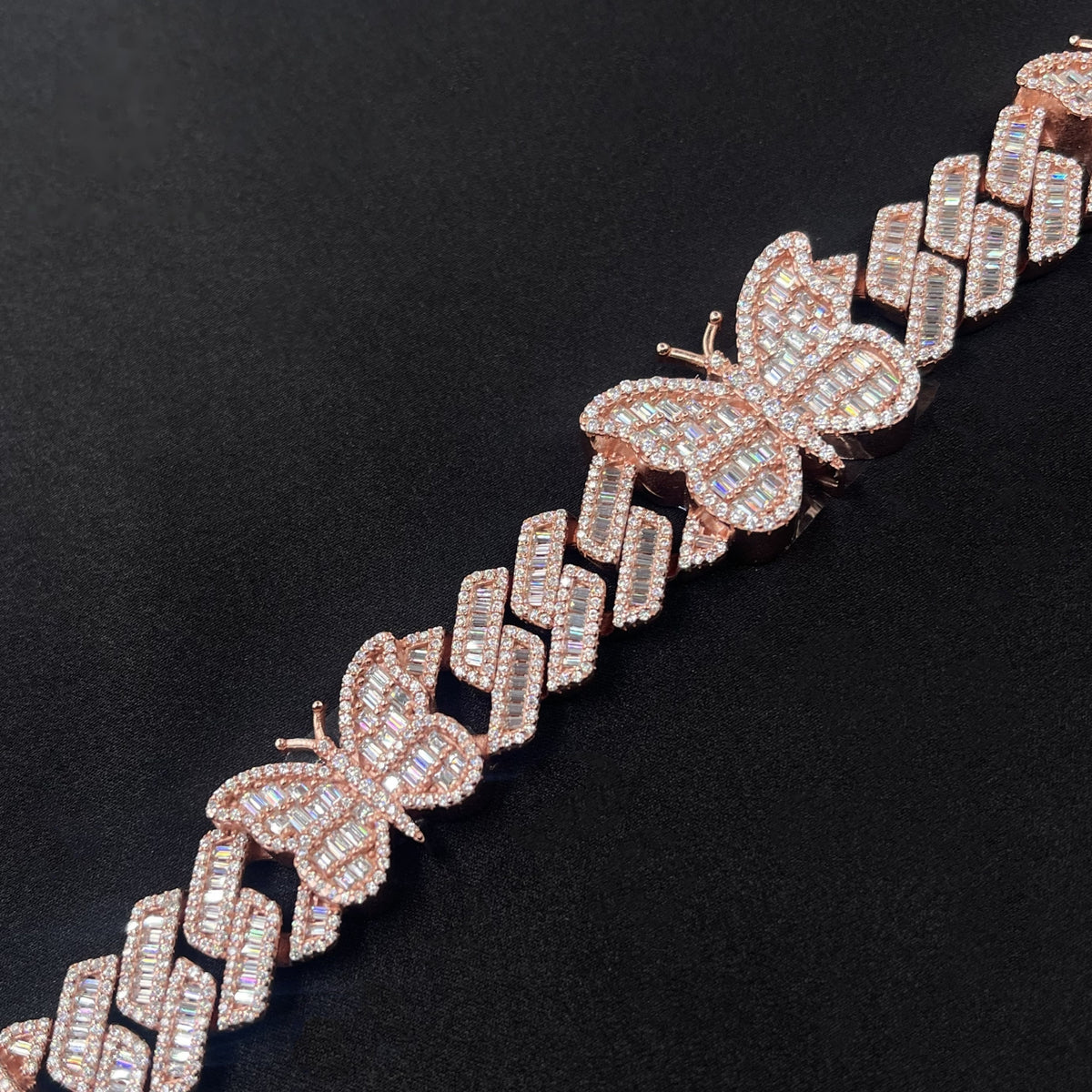 15mm Butterfly Cuban Bracelet — Moissanite, 925 Silver