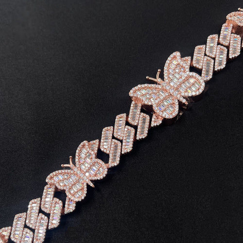 15mm Butterfly Cuban Bracelet — Moissanite, 925 Silver