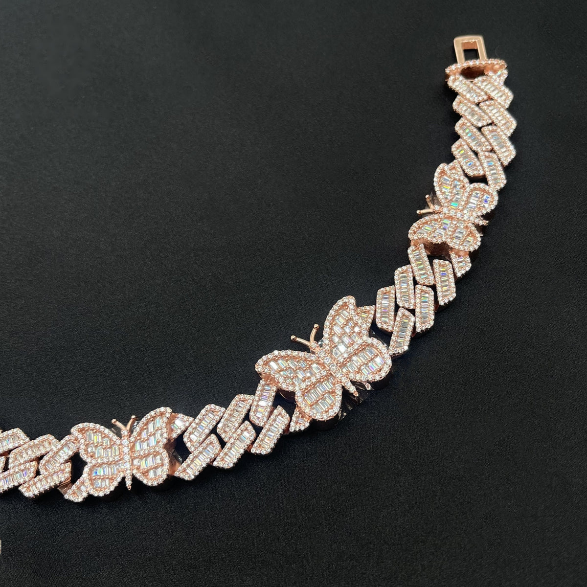 15mm Butterfly Cuban Bracelet — Moissanite, 925 Silver