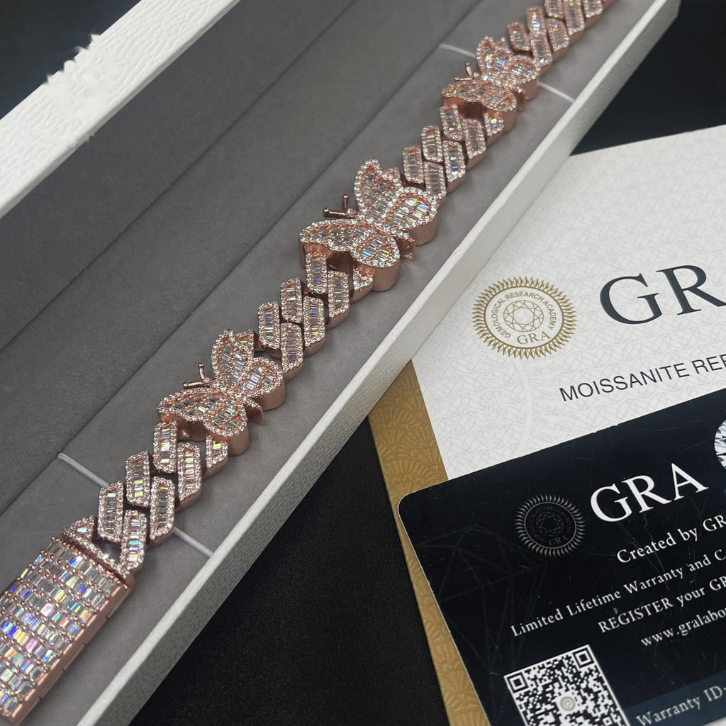 15mm Butterfly Cuban Bracelet — Moissanite, 925 Silver