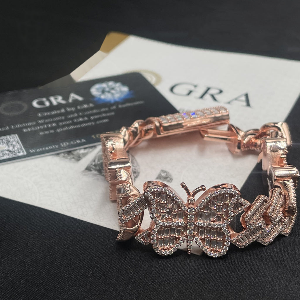 15mm Butterfly Cuban Bracelet — Moissanite, 925 Silver