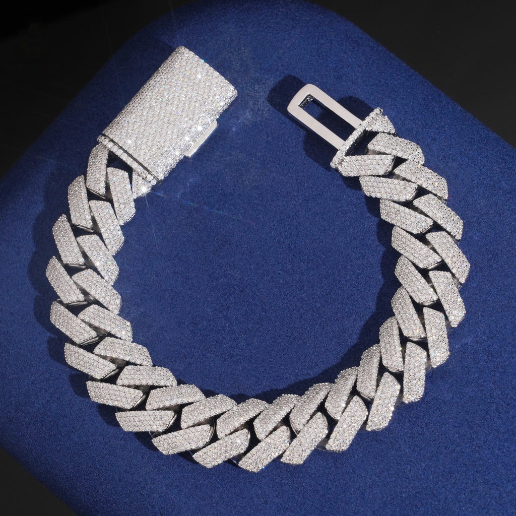 15mm Cuban Bracelet — Moissanite, 925 Silver