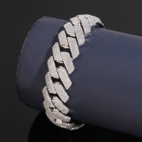 15mm Cuban Bracelet — Moissanite, 925 Silver
