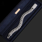 15mm Cuban Bracelet — Moissanite, 925 Silver