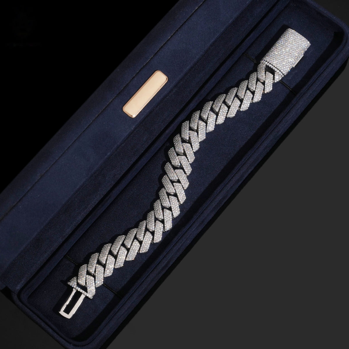 15mm Cuban Bracelet — Moissanite, 925 Silver