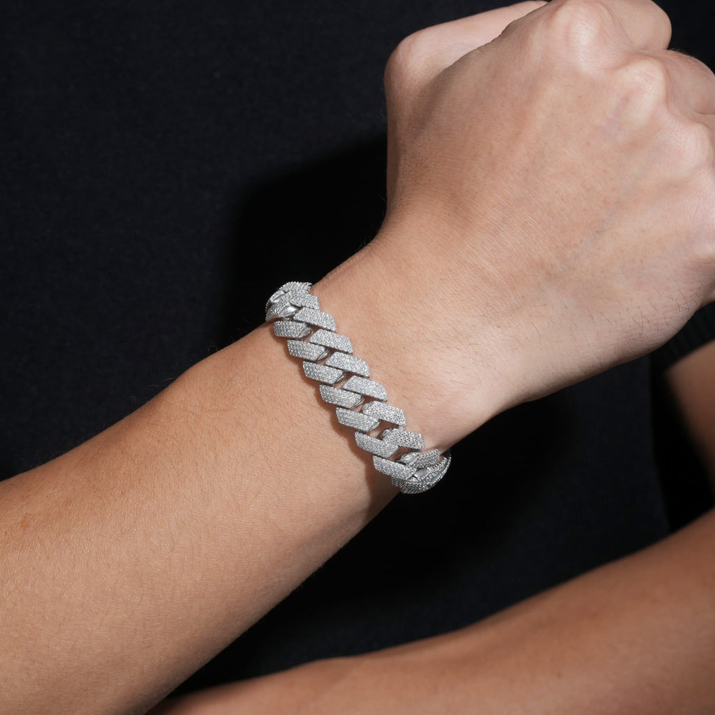 15mm Cuban Bracelet — Moissanite, 925 Silver