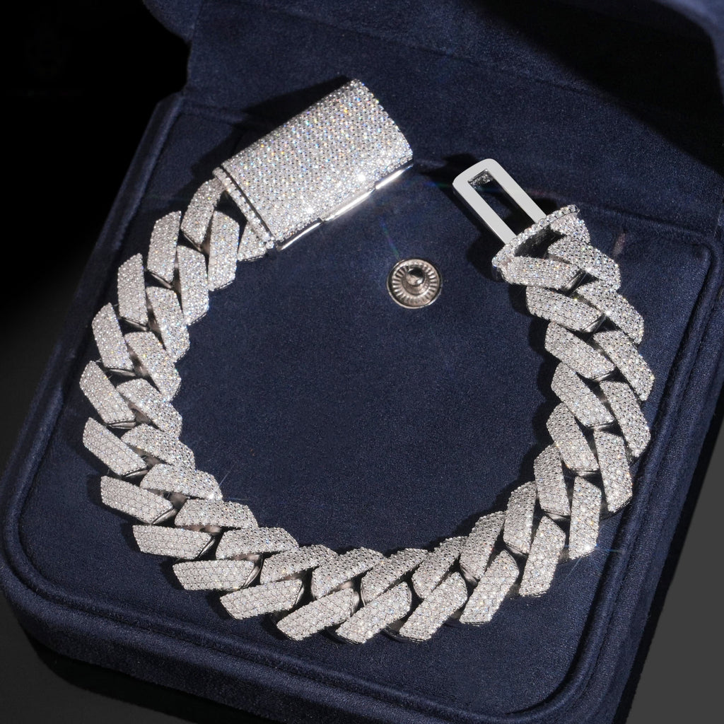 15mm Cuban Bracelet — Moissanite, 925 Silver