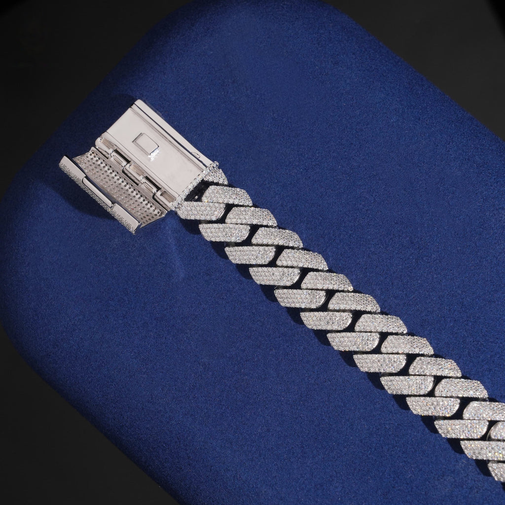 15mm Cuban Bracelet — Moissanite, 925 Silver